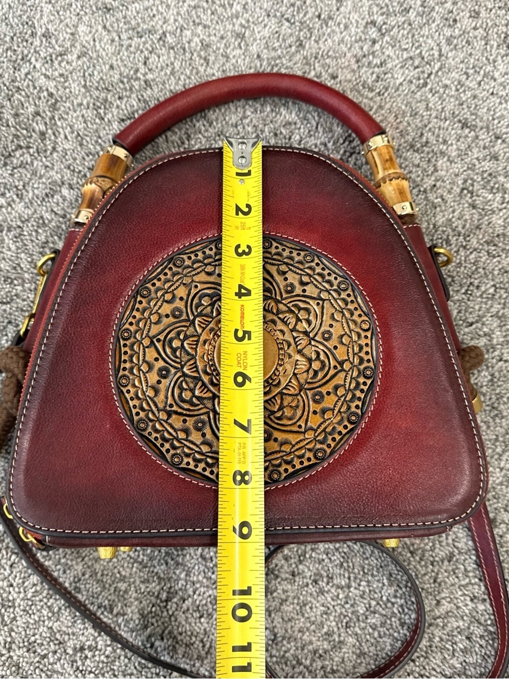 Red Genuine Leather Retro Top Handle Structured Crossbody Stachel Bag Zip Close - Picture 12 of 16